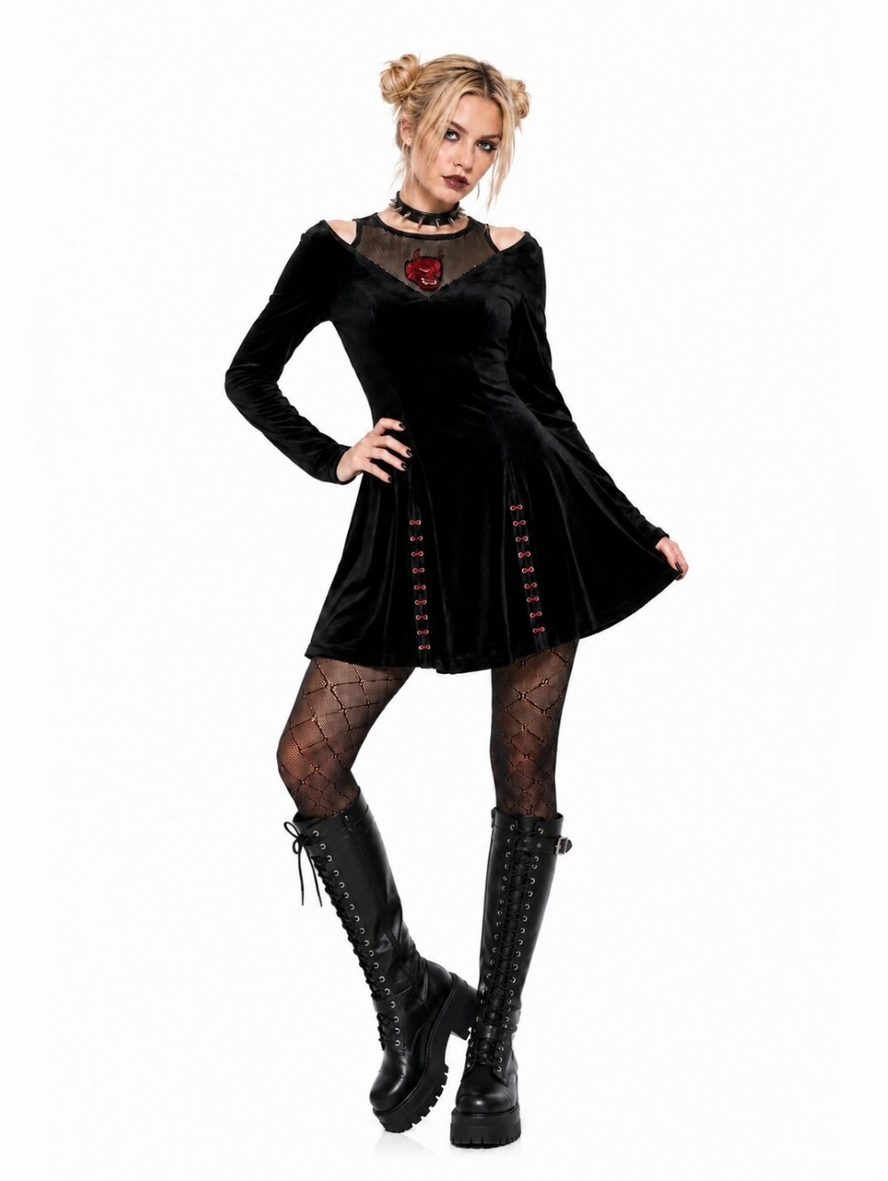 Punk Rave Satin Devil Mini Dress - Picture 2 of 13